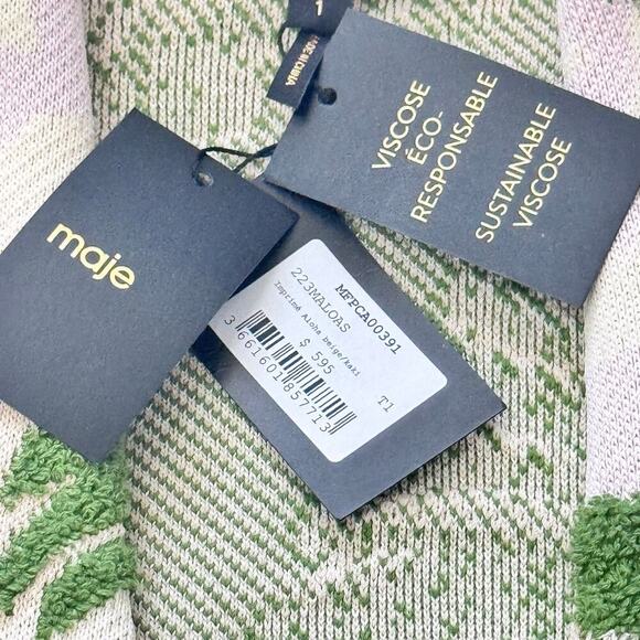 New Maje Imprime Aloha Beige Green Palm Tree Jacket Macrame Belted Sz 1 / US S - Picture 9 of 16